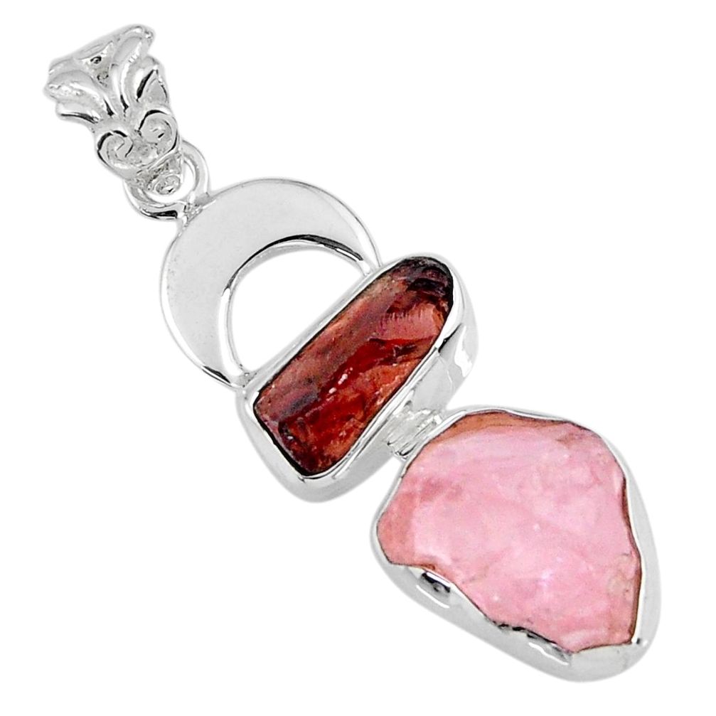 11.27cts natural pink rose quartz rough garnet rough 925 silver pendant r57058