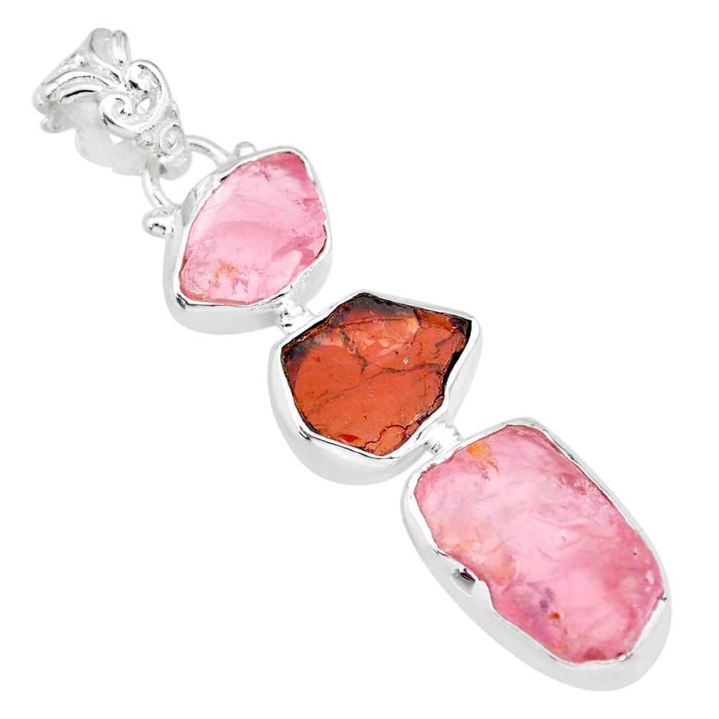15.55cts natural pink rose quartz raw garnet rough 925 silver pendant r83068