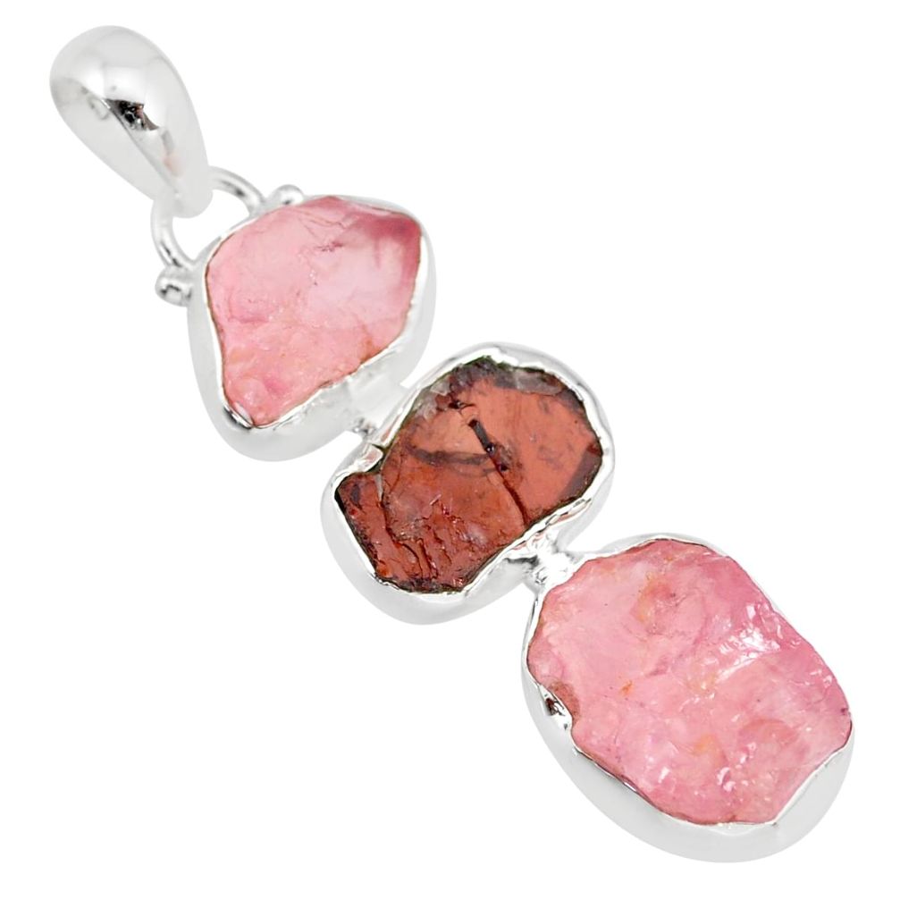 15.02cts natural pink rose quartz raw garnet rough 925 silver pendant r83083