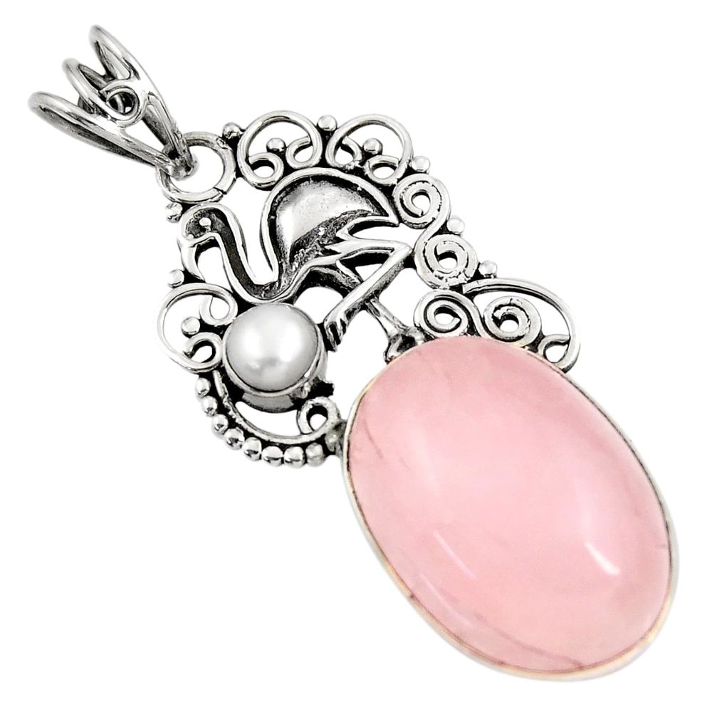  pink rose quartz white pearl 925 sterling silver pendant d39412