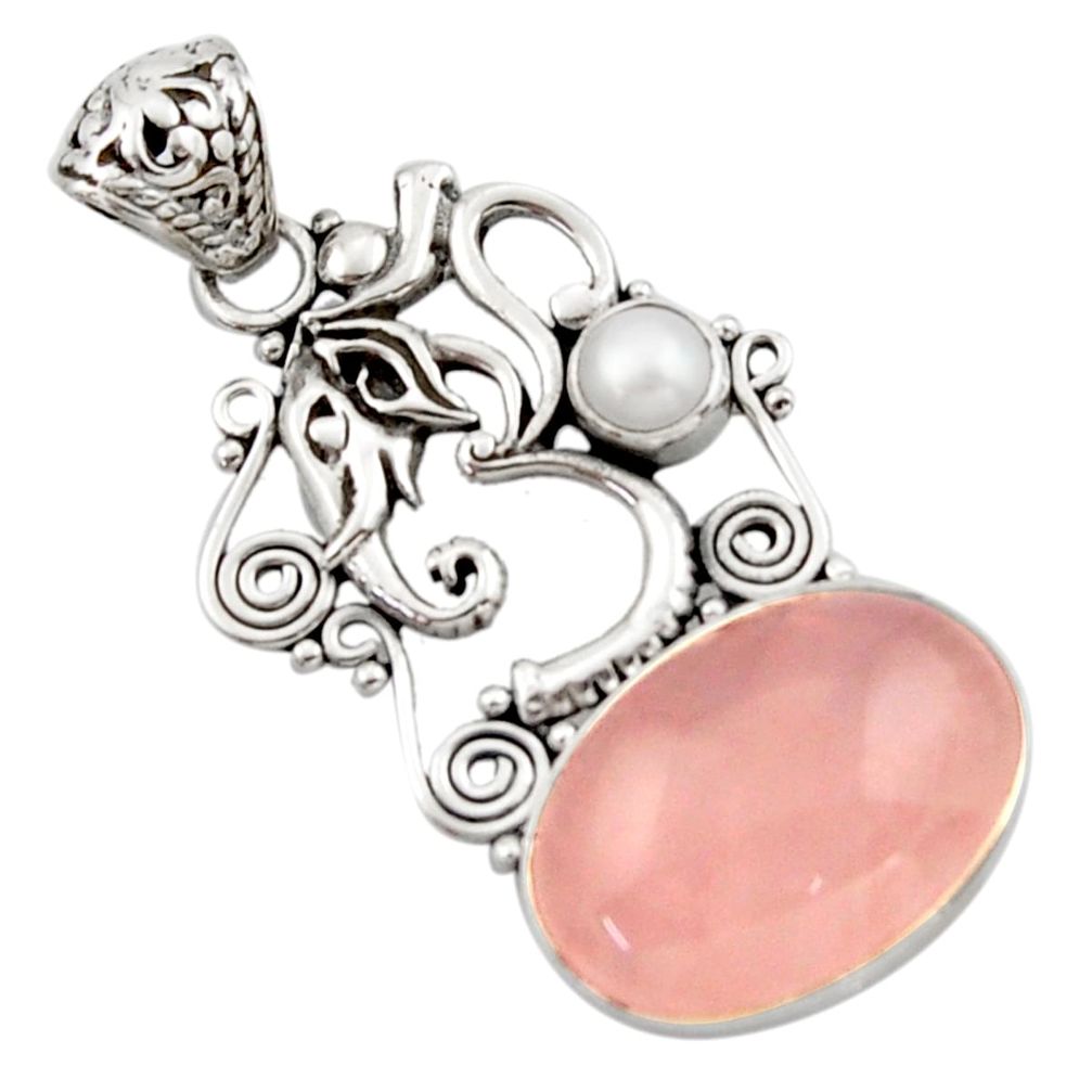 14.21cts natural pink rose quartz white pearl 925 sterling silver pendant d46693