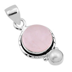 5.89cts natural pink rose quartz white pearl 925 sterling silver pendant n41627