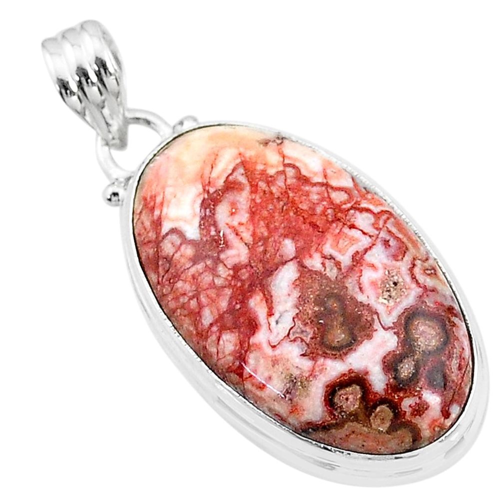 19.23cts natural pink rosetta stone jasper 925 sterling silver pendant t18494