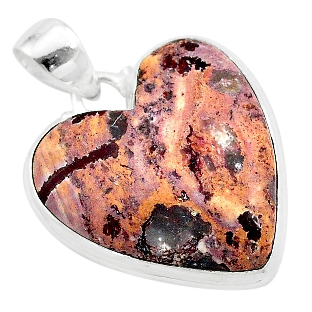 18.70cts heart pink rosetta stone jasper 925 sterling silver pendant t22989