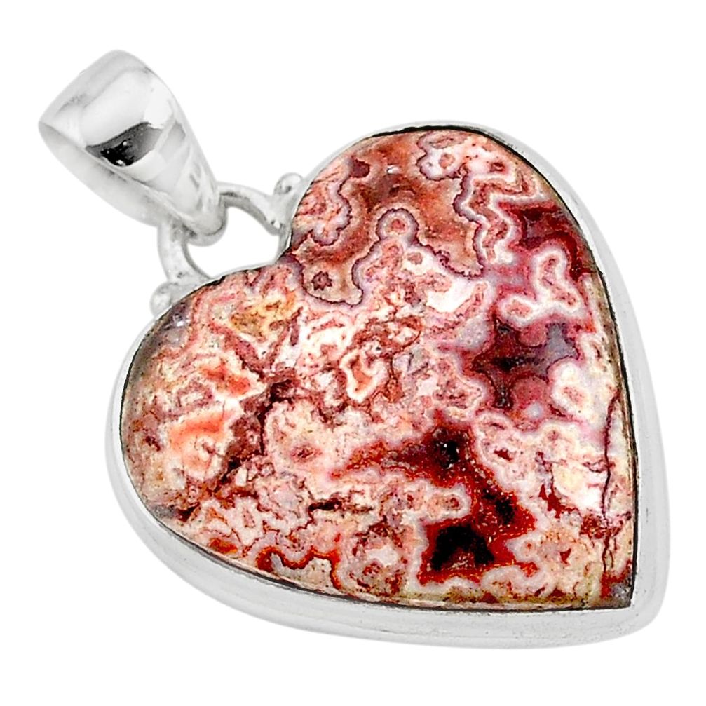 18.70cts heart pink rosetta stone jasper 925 sterling silver pendant t22994