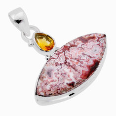 15.67cts natural pink rosetta stone jasper citrine 925 silver pendant n51557