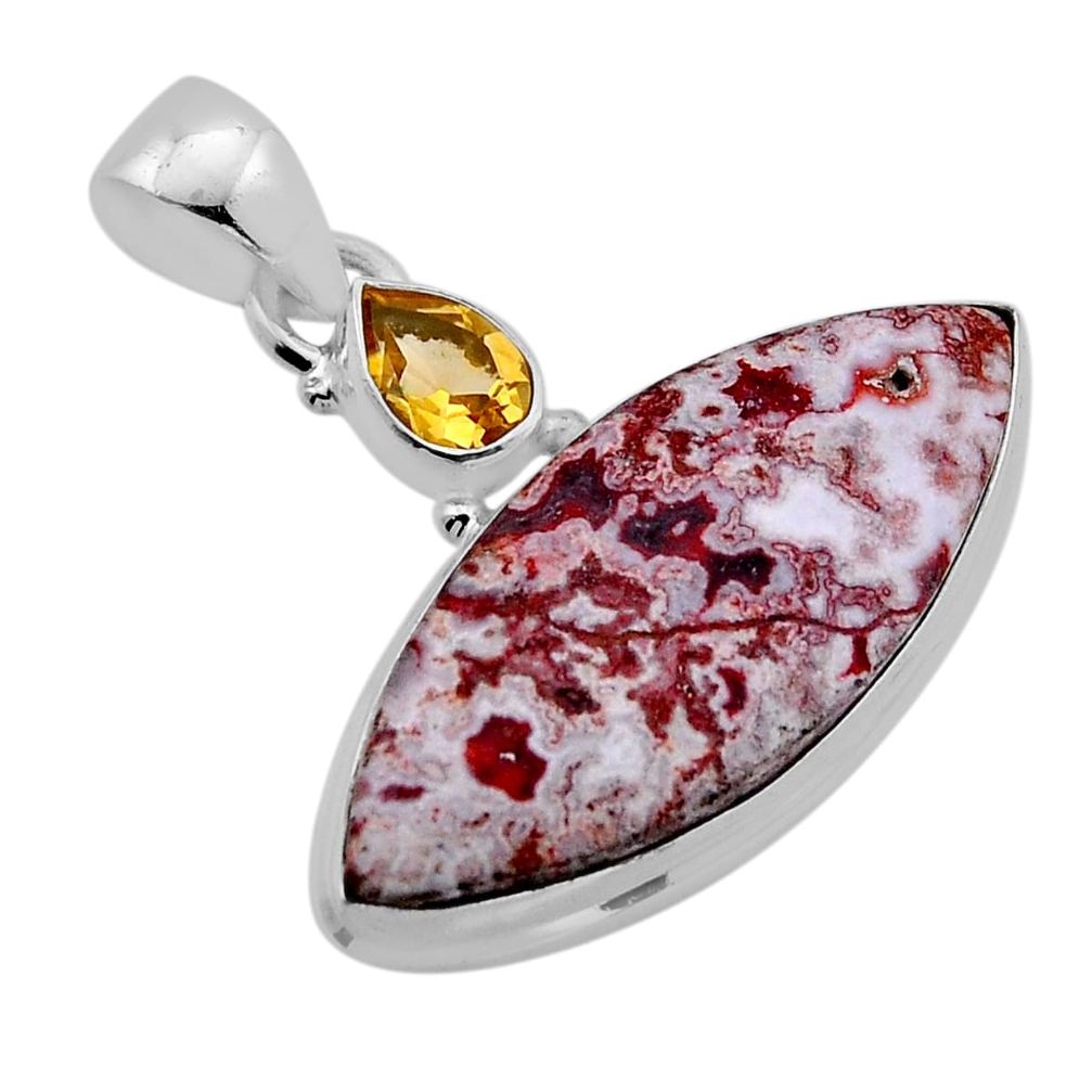 16.87cts natural pink rosetta stone jasper citrine 925 silver pendant n51572