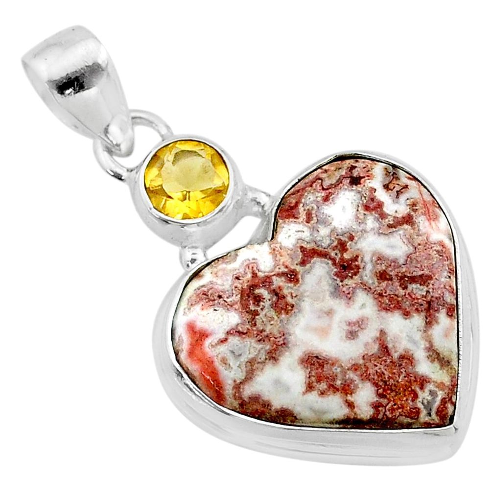 15.08cts heart pink rosetta stone jasper citrine 925 silver pendant t23108