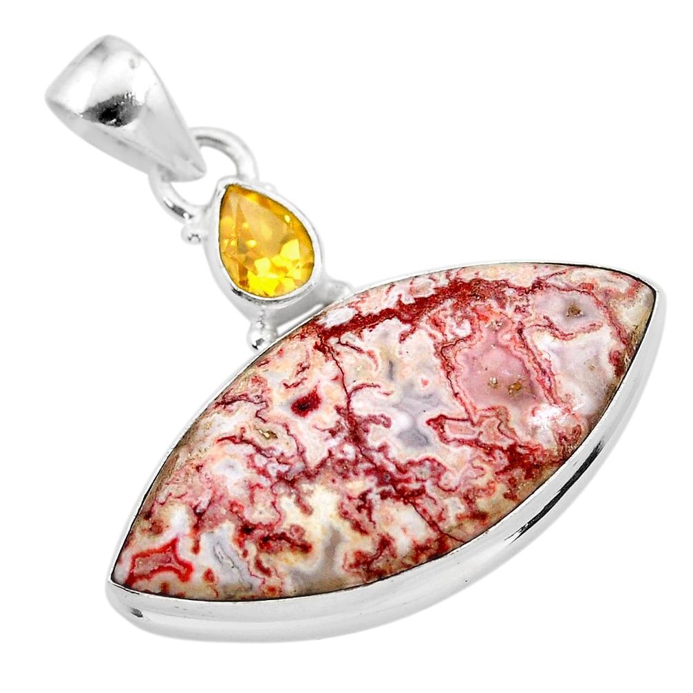 18.70cts natural pink rosetta stone jasper citrine 925 silver pendant t28515