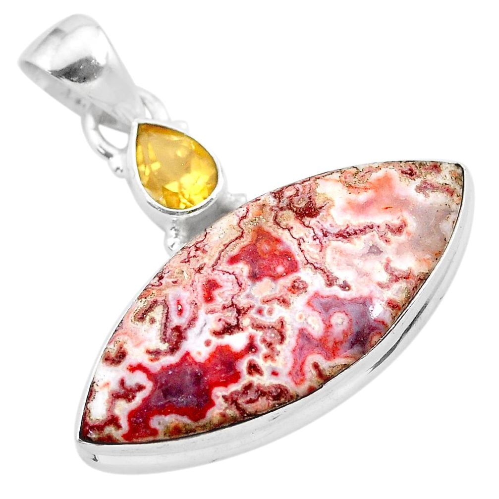 17.15cts natural pink rosetta stone jasper citrine 925 silver pendant t28518