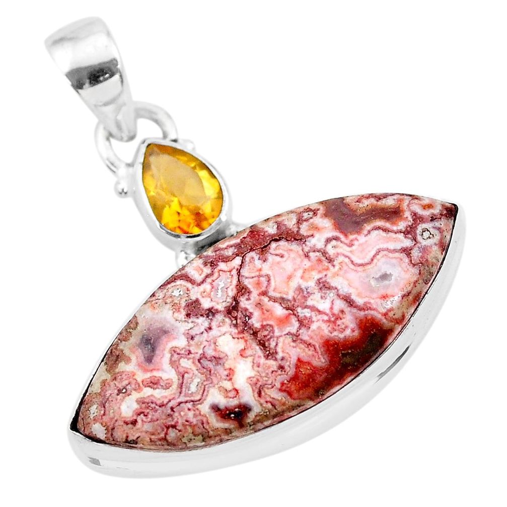 16.73cts natural pink rosetta stone jasper citrine 925 silver pendant t28548