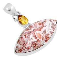 17.42cts natural pink rosetta stone jasper citrine 925 silver pendant y53448
