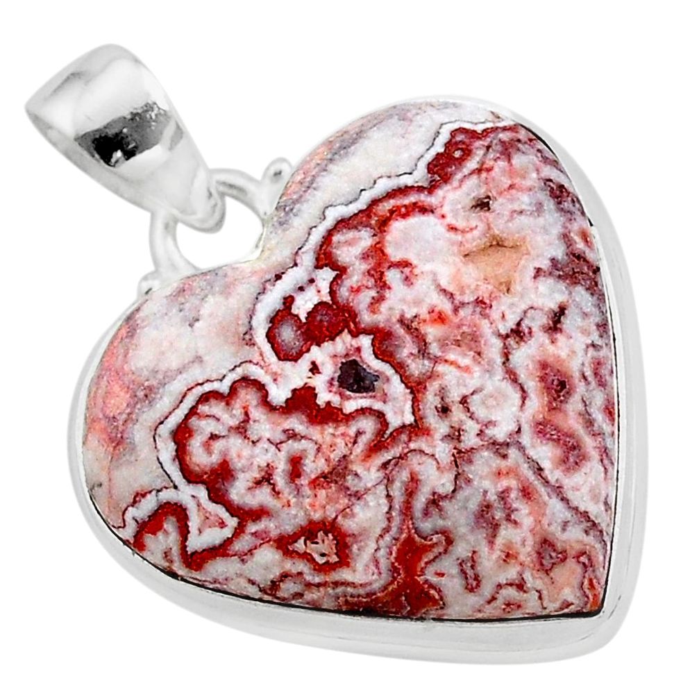 21.42cts heart pink rosetta stone jasper heart 925 silver pendant t22993