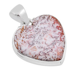 16.87cts natural pink rosetta stone jasper heart shape 925 silver pendant n54421