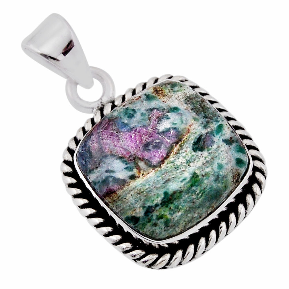 9.45cts natural pink ruby in fuchsite 925 sterling silver pendant jewelry n38202