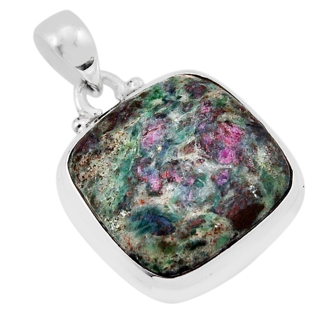 13.87cts natural pink ruby in fuchsite cushion sterling silver pendant n38633