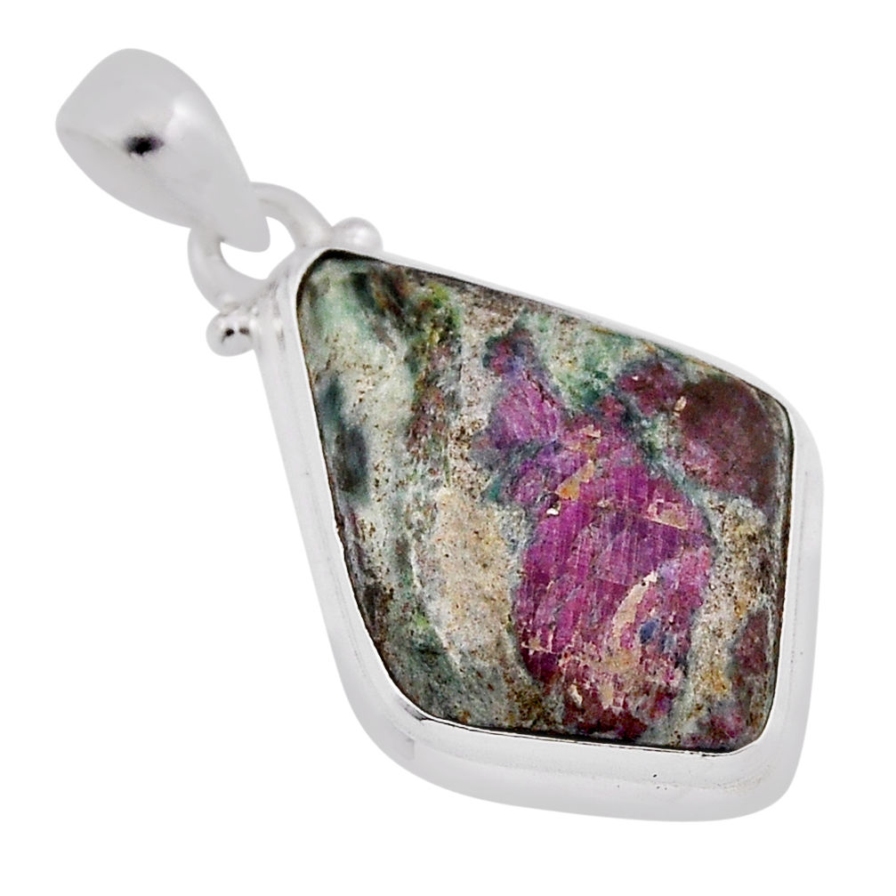 13.15cts natural pink ruby in fuchsite fancy 925 sterling silver pendant n38642