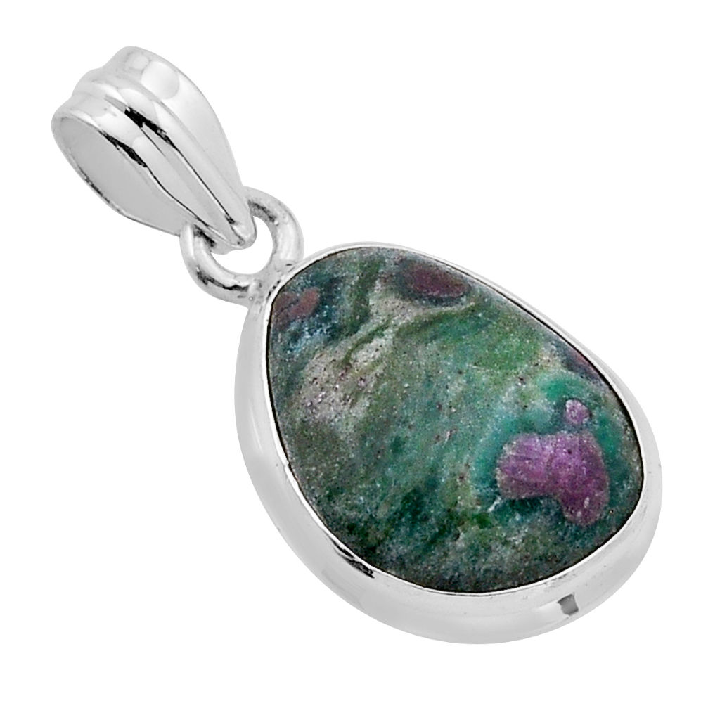 10.94cts natural pink ruby in fuchsite fancy 925 sterling silver pendant n51538