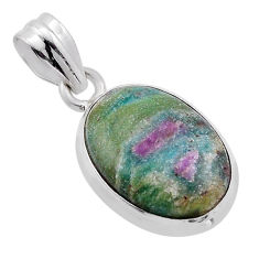 12.14cts natural pink ruby in fuchsite oval 925 sterling silver pendant n51588