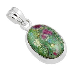 11.66cts natural pink ruby in fuchsite oval 925 sterling silver pendant y49155