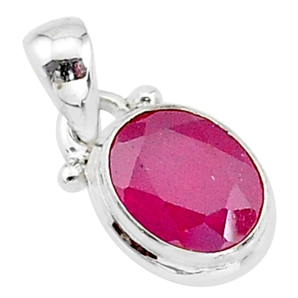 2.82cts natural pink ruby oval 925 silver pendant jewelry t16751