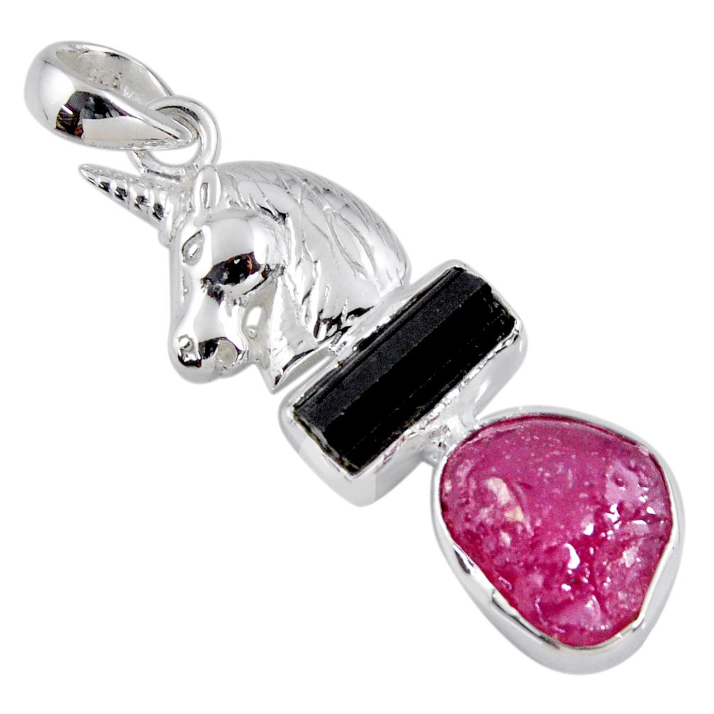 11.62cts natural pink ruby rough 925 silver horse pendant jewelry r55551