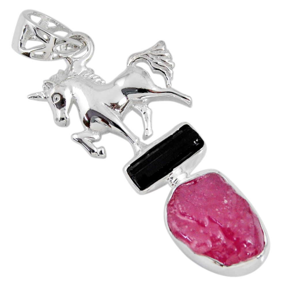 11.95cts natural pink ruby rough 925 silver horse pendant jewelry r55560