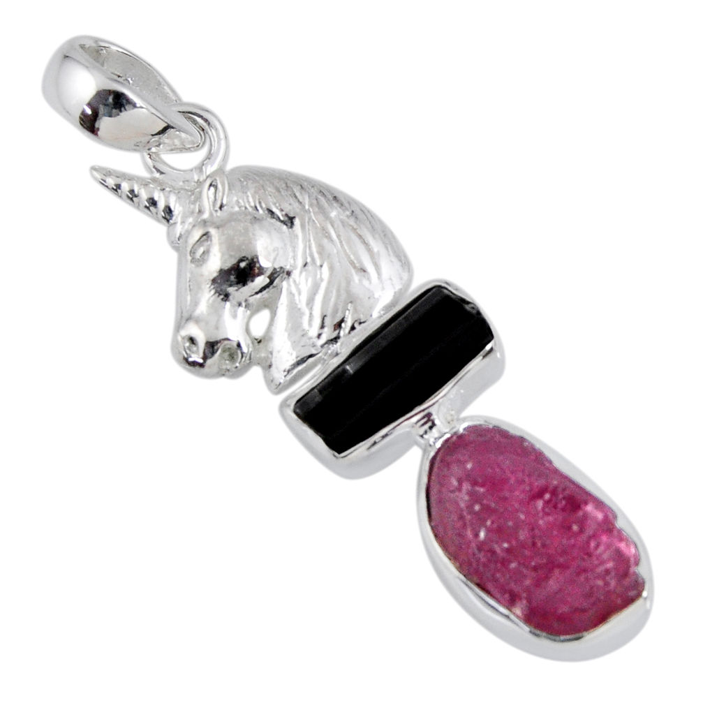 11.30cts natural pink ruby rough 925 silver horse pendant jewelry r55576