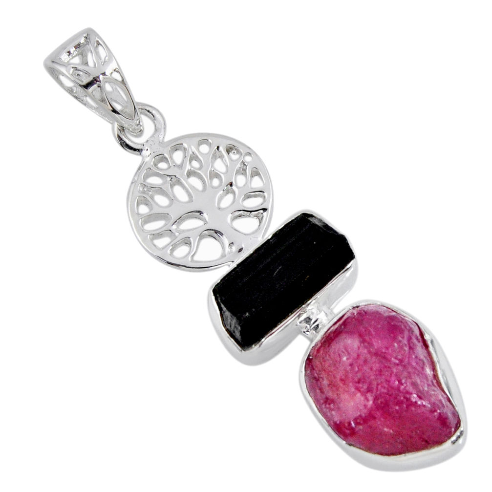 10.64cts natural pink ruby rough 925 silver tree of life pendant jewelry r55549