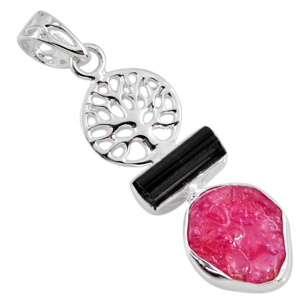 9.32cts natural pink ruby rough 925 silver tree of life pendant jewelry r55550