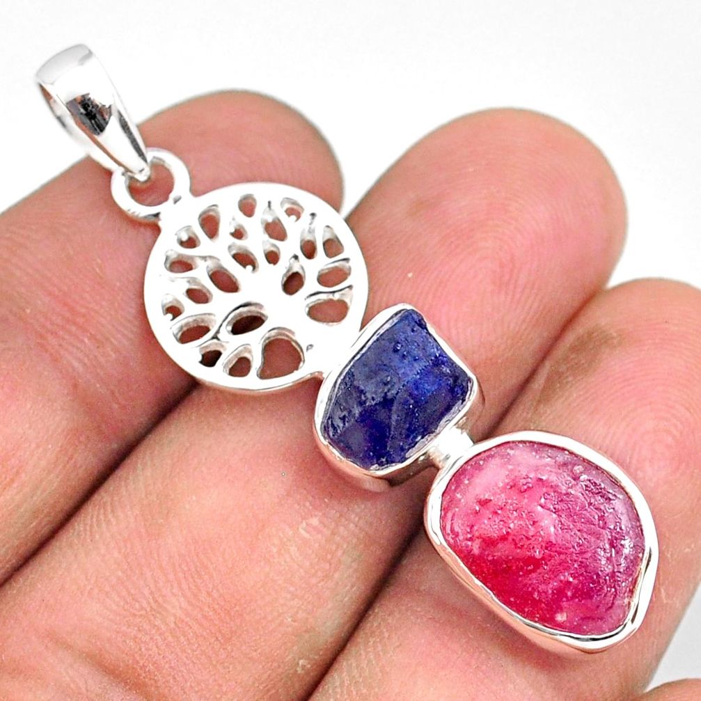 11.46cts natural pink ruby raw 925 silver tree of life pendant r80797