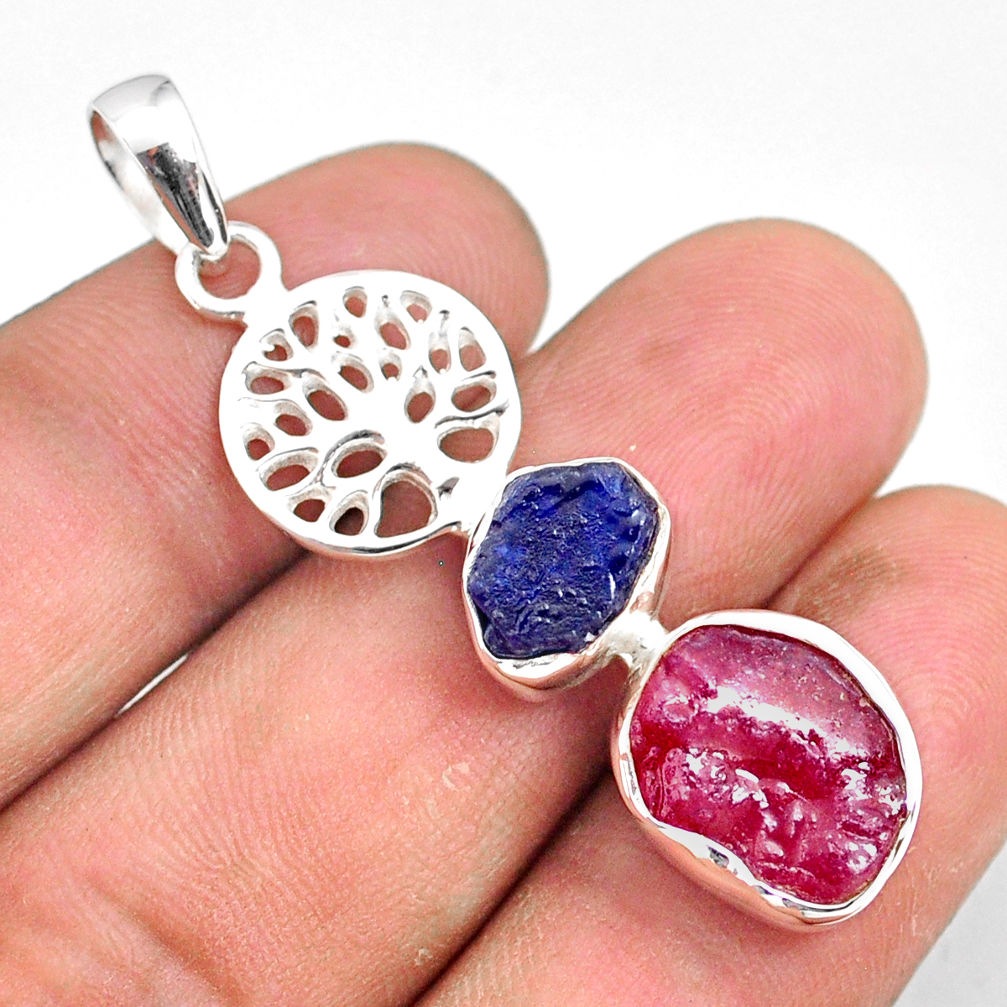 11.89cts natural pink ruby raw 925 silver tree of life handmade pendant r80799