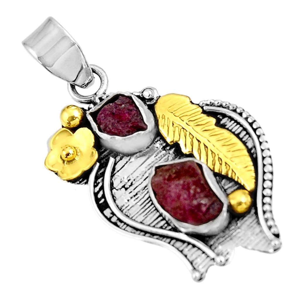 pink ruby rough 925 sterling silver 14k gold pendant d39150