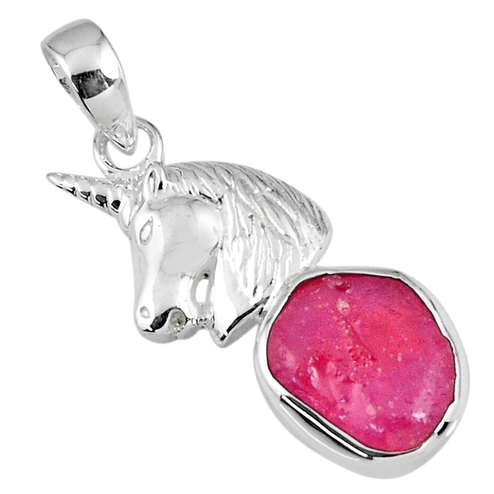 7.10cts natural pink ruby rough 925 sterling silver horse pendant jewelry r56837