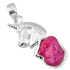 Clearance Sale- 7.32cts natural pink ruby rough 925 sterling silver horse pendant jewelry r56839