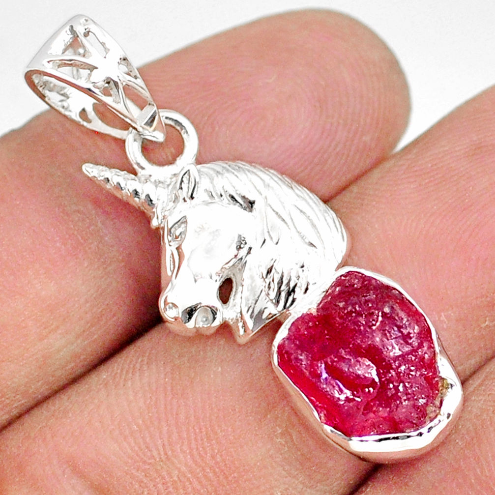 6.54cts natural pink ruby raw 925 sterling silver horse pendant jewelry r80862