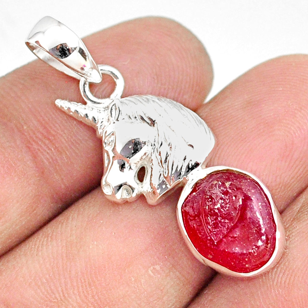 6.54cts natural pink ruby raw 925 sterling silver horse pendant jewelry r80874