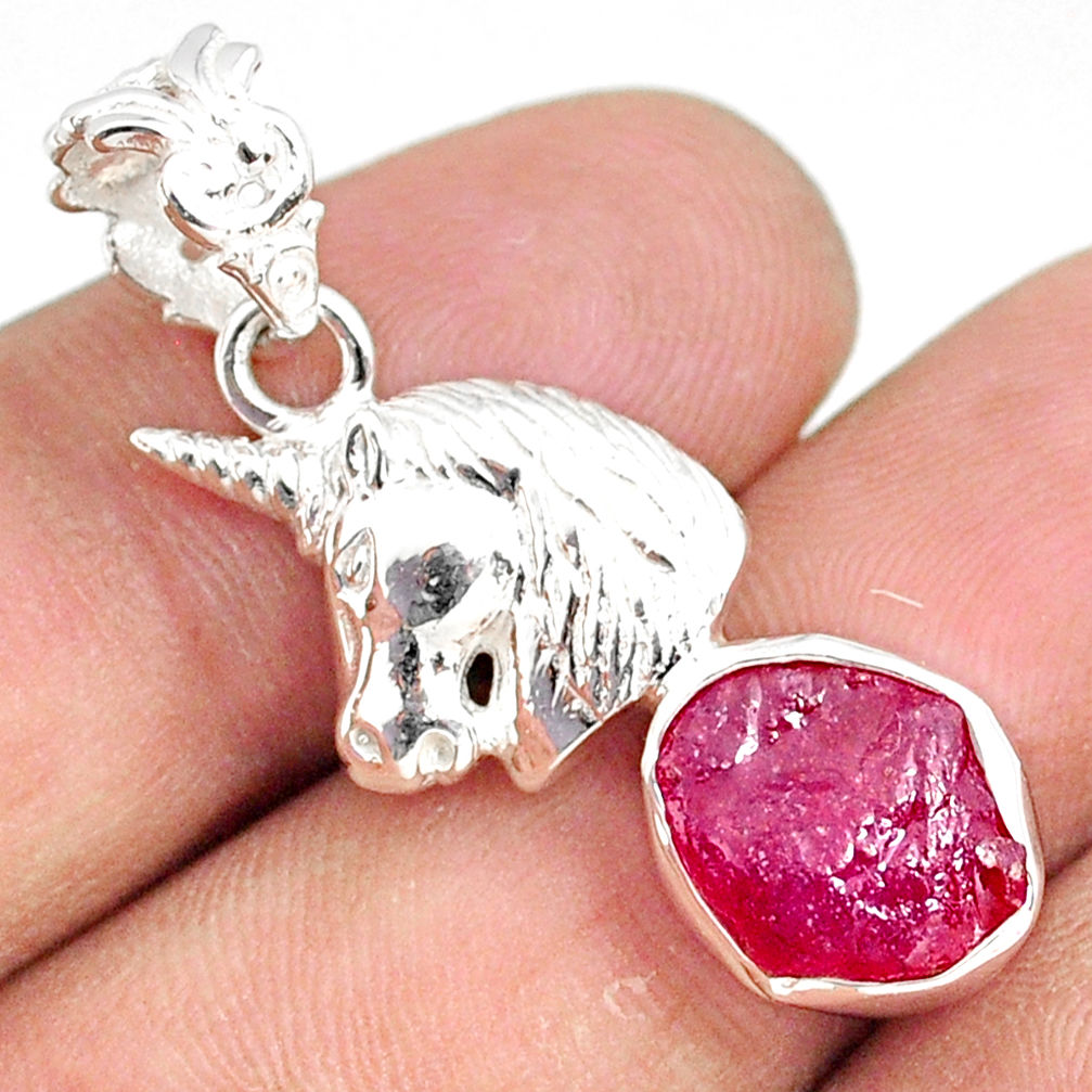 7.12cts natural pink ruby raw 925 sterling silver horse pendant jewelry r80877