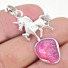 7.83cts natural pink ruby rough 925 sterling silver horse pendant jewelry u42209