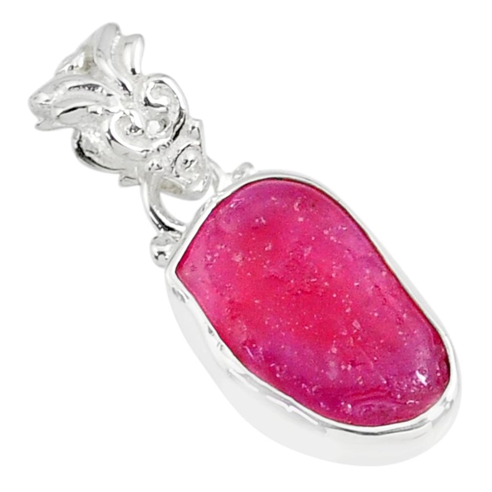 10.22cts natural pink ruby raw 925 sterling silver handmade pendant r80751