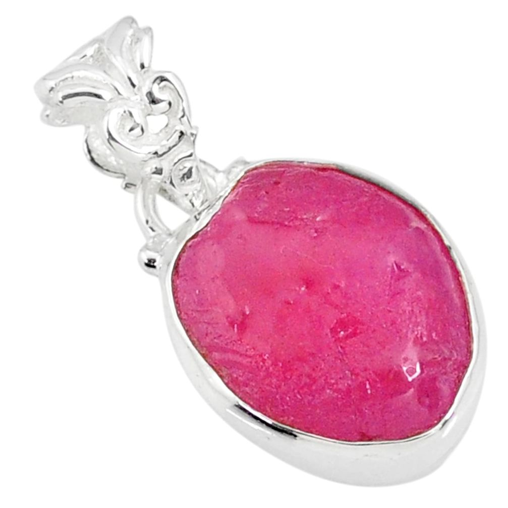 13.15cts natural pink ruby raw 925 sterling silver handmade pendant r80752