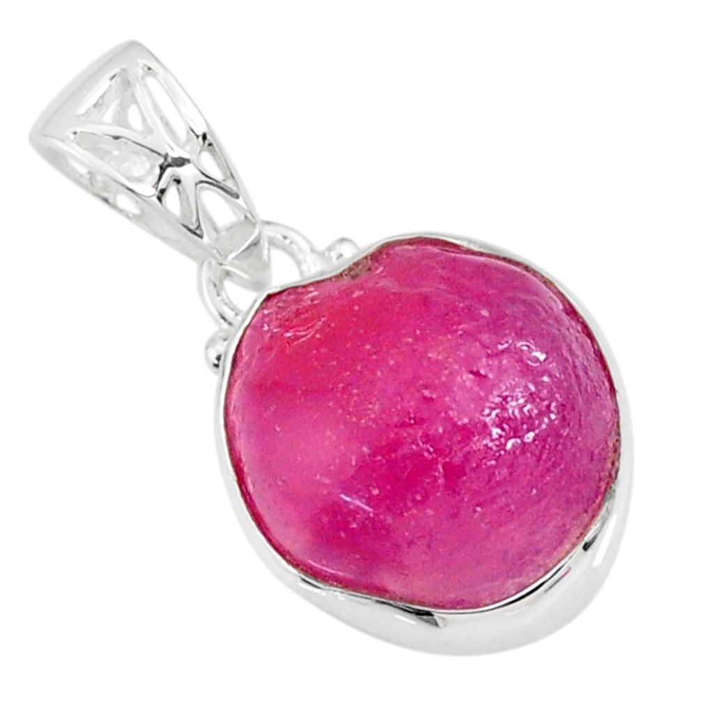 12.62cts natural pink ruby raw 925 sterling silver handmade pendant r80755