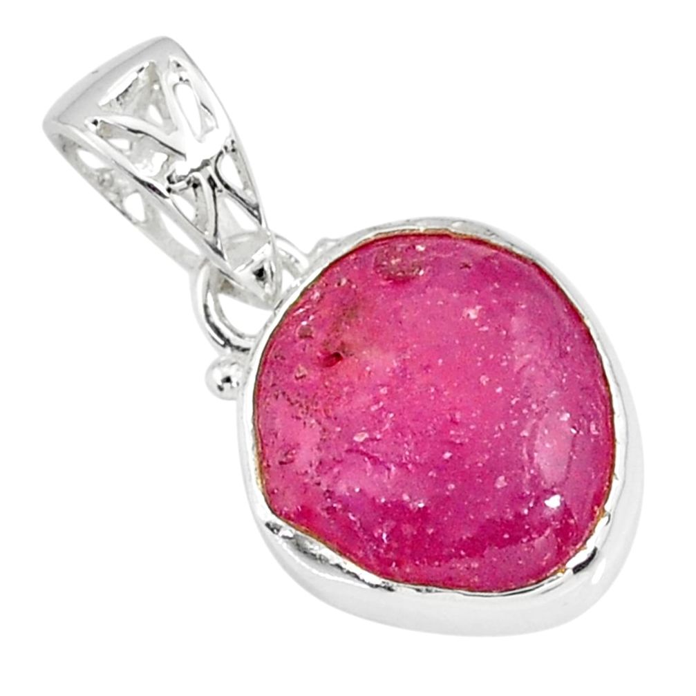 11.74cts natural pink ruby raw 925 sterling silver handmade pendant r80757