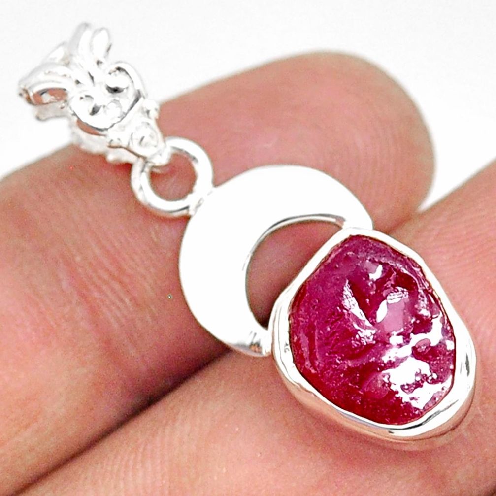 5.81cts natural pink ruby raw 925 sterling silver handmade pendant r80866