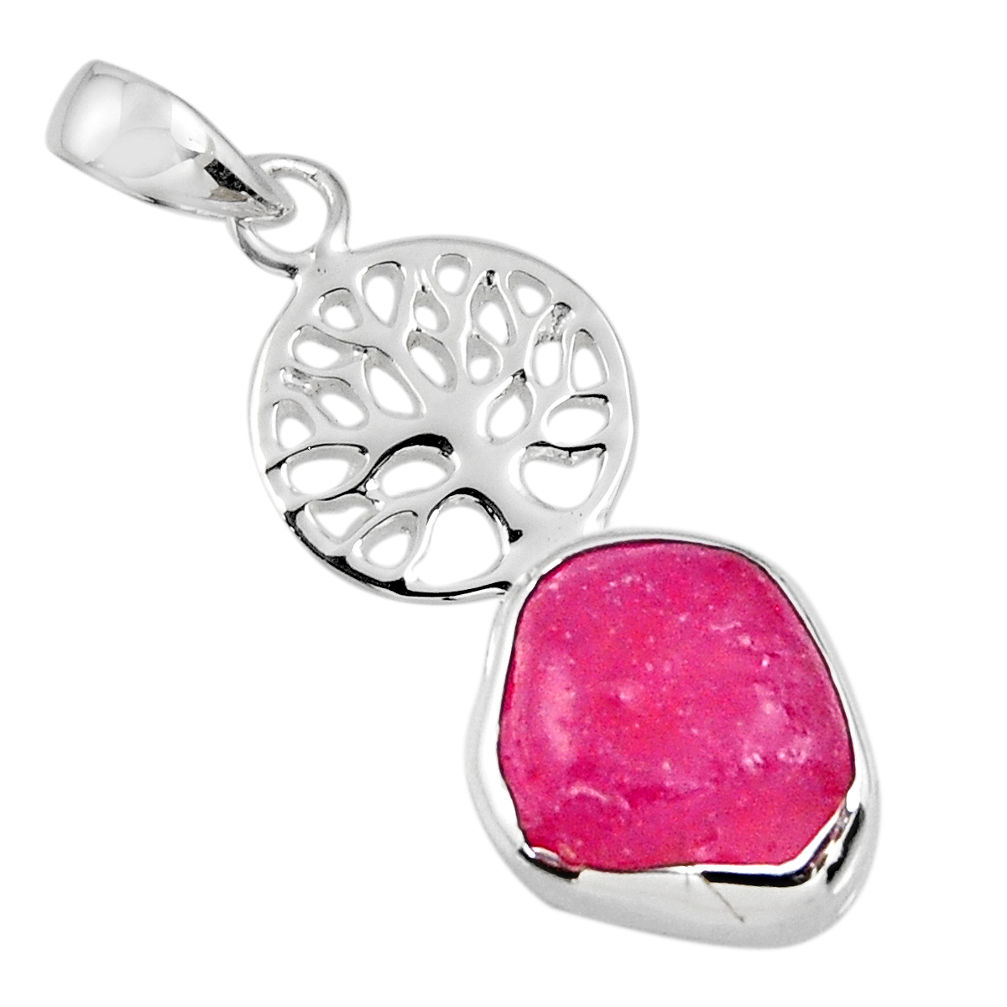 6.44cts natural pink ruby rough 925 sterling silver tree of life pendant r56832