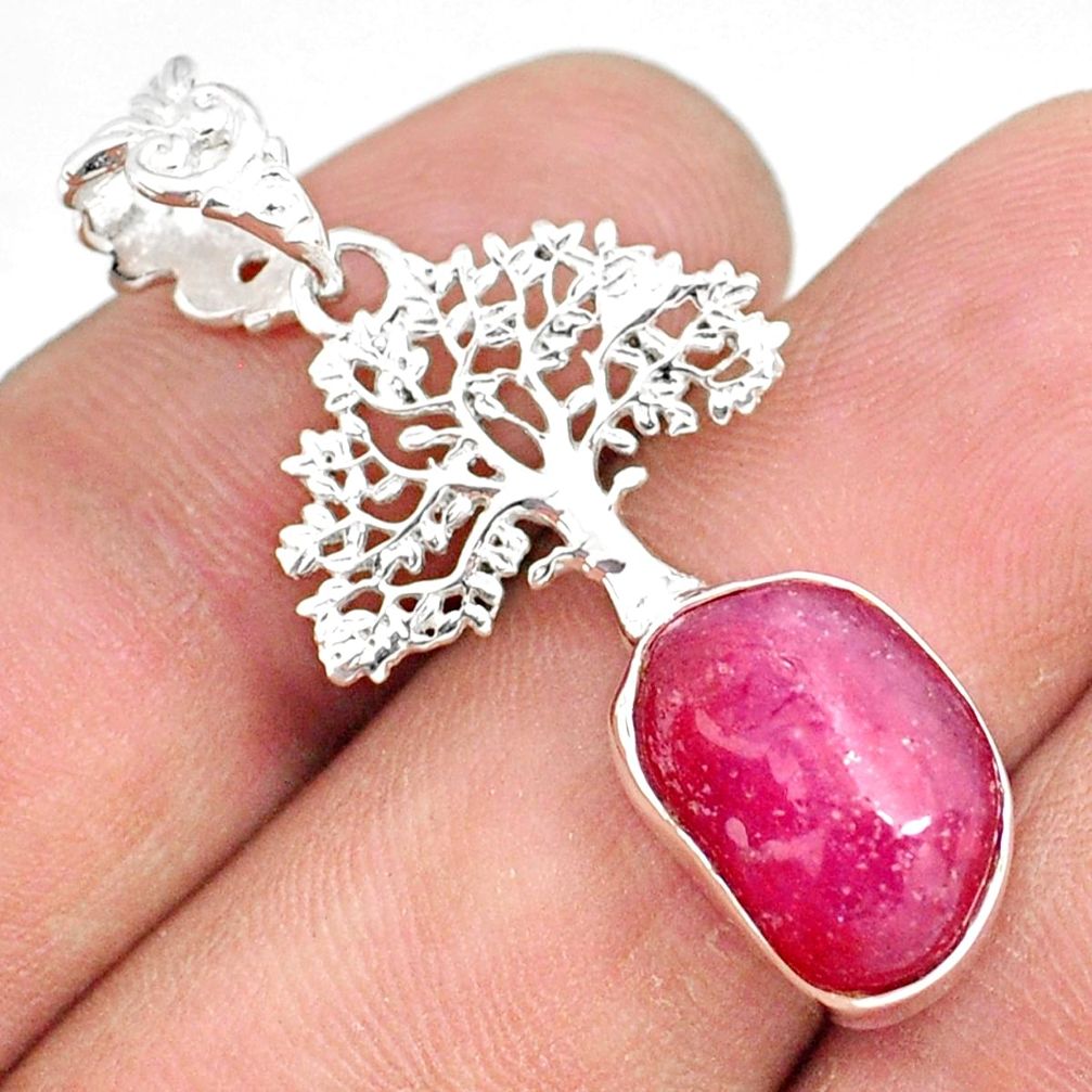 7.38cts natural pink ruby raw 925 sterling silver tree of life pendant r80869