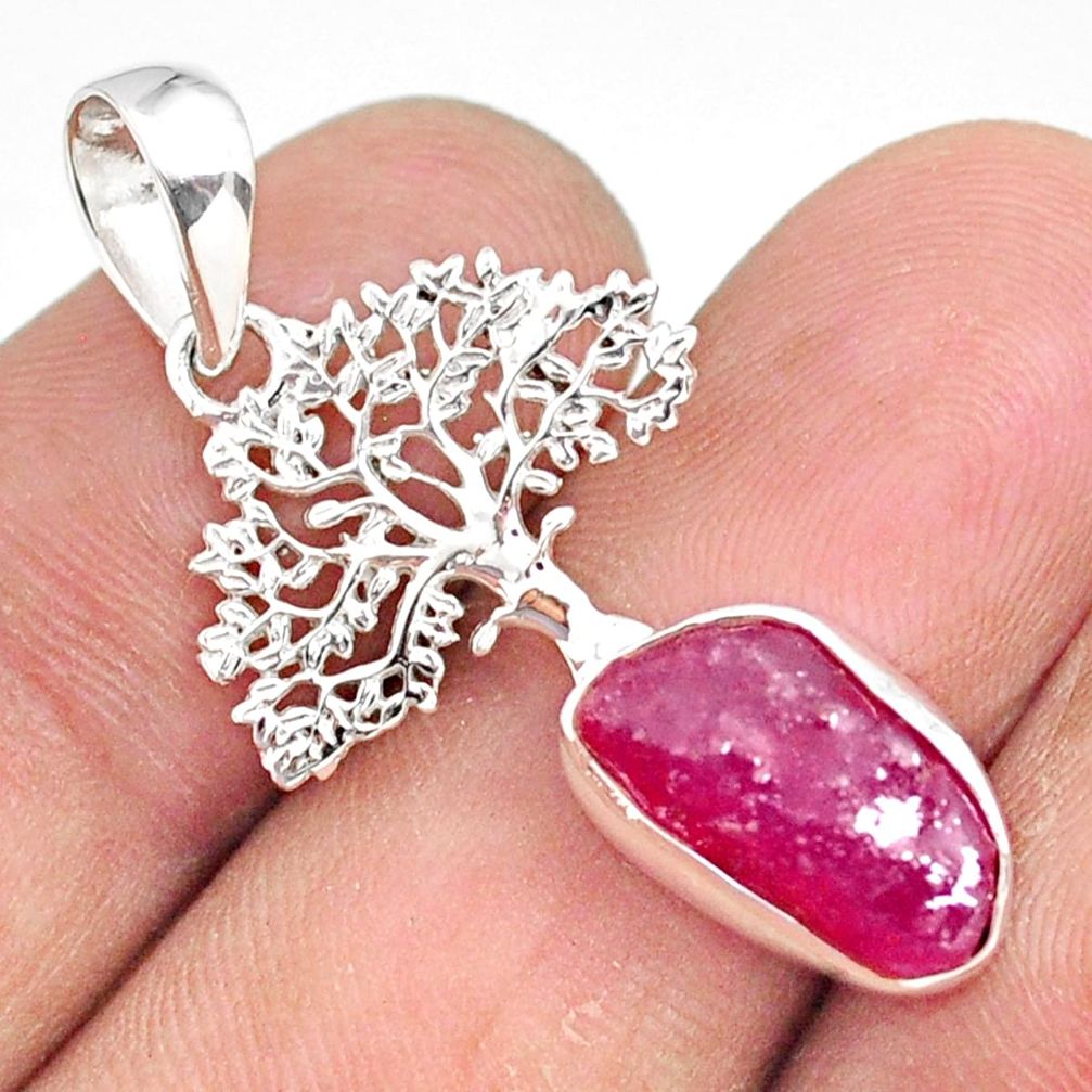 5.53cts natural pink ruby raw 925 sterling silver tree of life pendant r80870