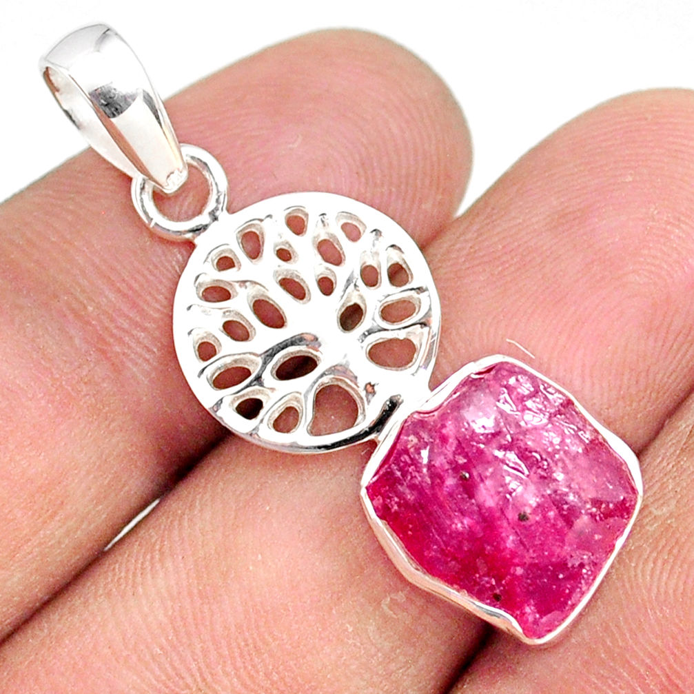 6.33cts natural pink ruby raw 925 sterling silver tree of life pendant r80876