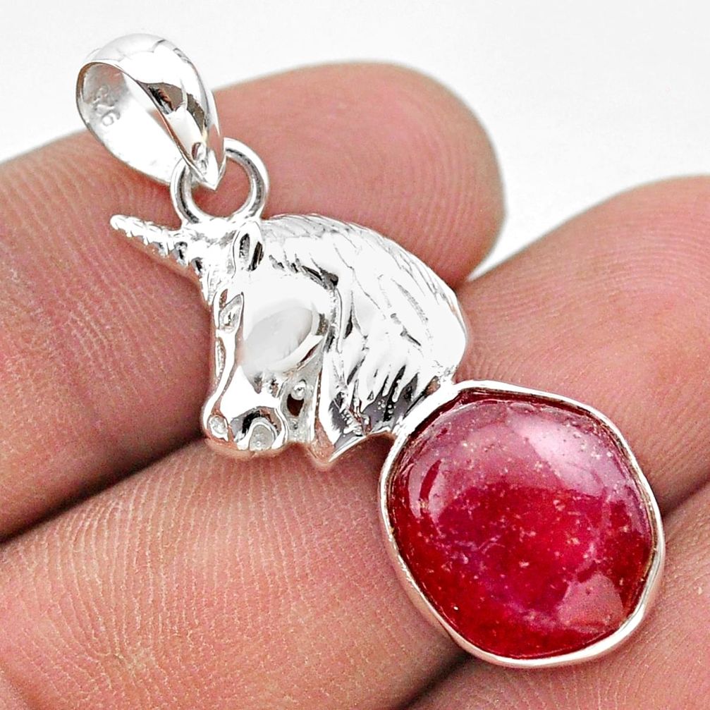 7.51cts natural pink ruby rough 925 sterling silver unicorn pendant t30948