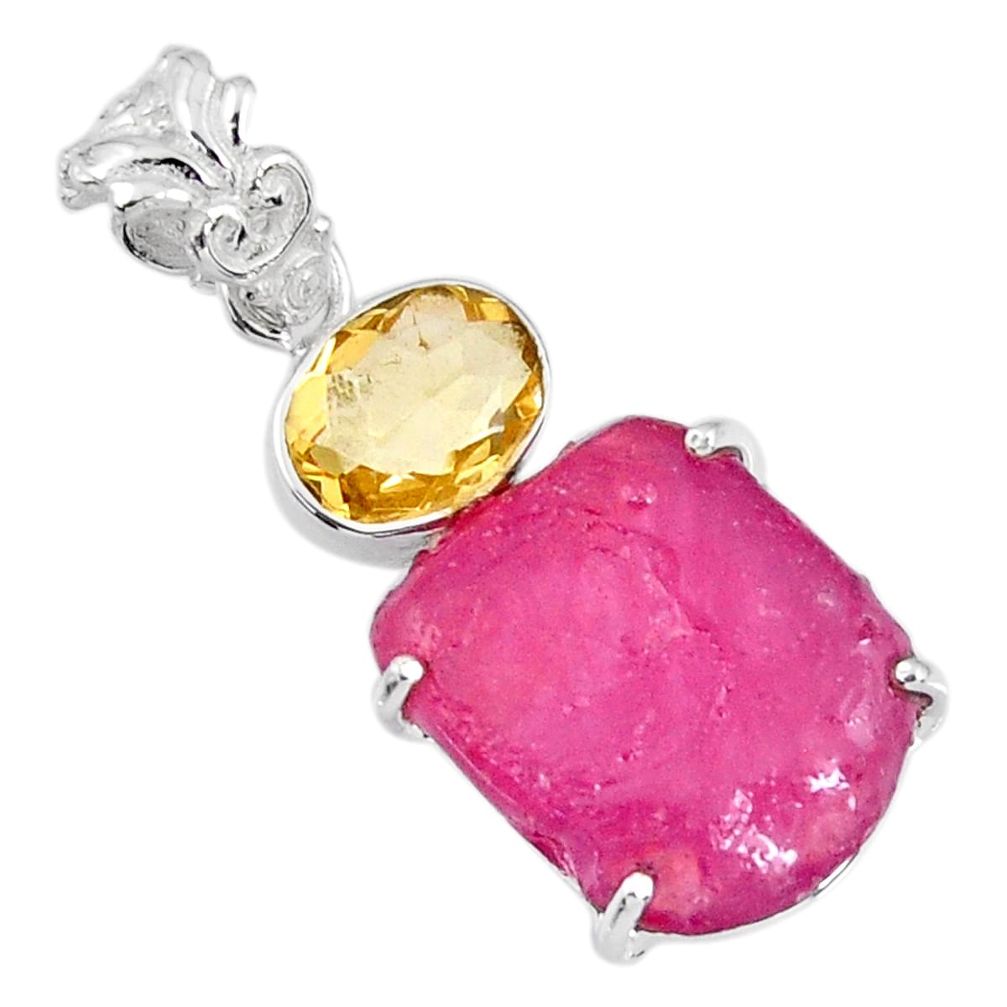 15.10cts natural pink ruby rough citrine 925 sterling silver pendant r57007